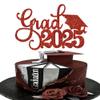 1 Pack Grad 2026 Cake Topper with Glitter Congrats Grad Cap Class of 2026 Cake Pick Decorations for 2026 Graduation Theme School Boys Girls Graduate Party Supplies Red view 1