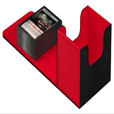 Ultimate Guard Sidewinder Synergy 100+, Deck Box for 100 Double-Sleeved TCG Cards, Black/Red, Magnetic Closure & Microfiber Inner Lining