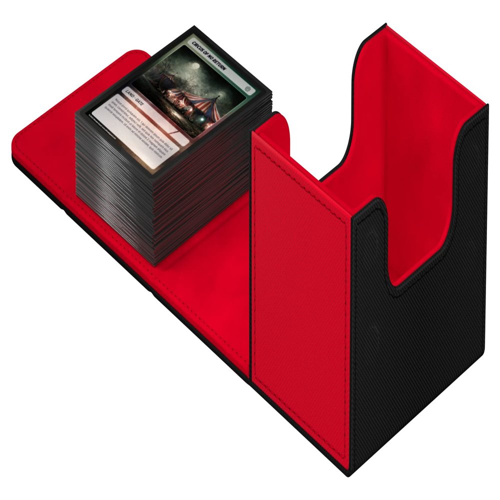 Ultimate Guard Sidewinder Synergy 100+, Deck Box for 100 Double-Sleeved TCG Cards, Black/Red, Magnetic Closure & Microfiber Inner Lining