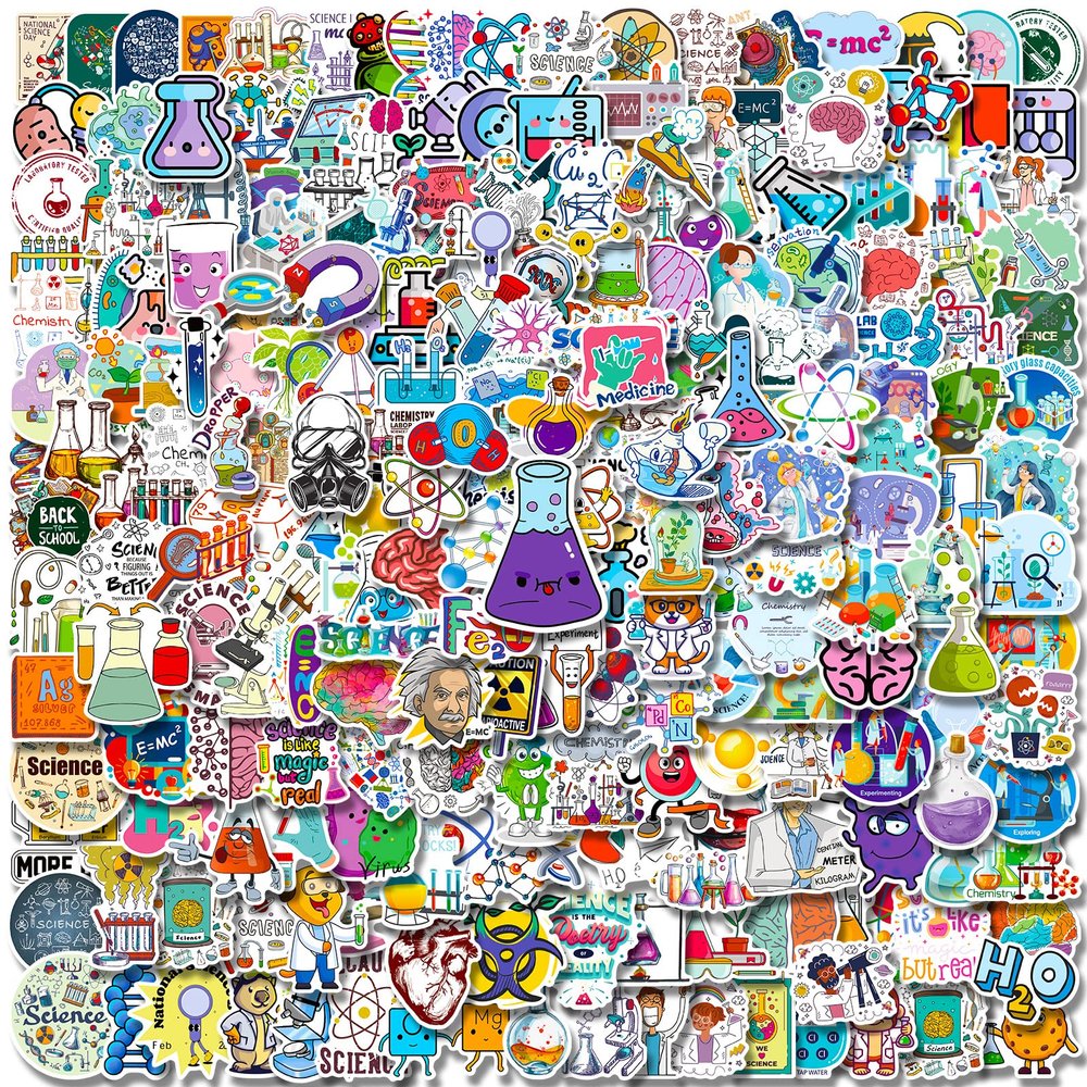 300 PCS Science Decor Stickers for Water Bottles & Lab - Physics, Biology, Chemistry, Math Gifts