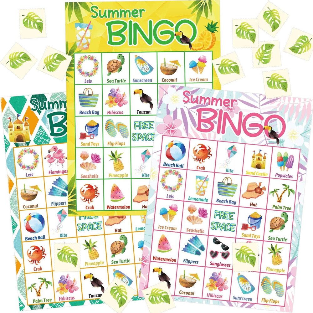 Fancy Land Summer Bingo Game for Kids 24 Players Hawaiian Tropical Summer Luau Party Favors Supplies
