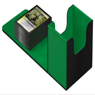 Ultimate Guard Sidewinder Synergy 100+, Deck Box for 100 Double-Sleeved TCG Cards, Black/Green, Magnetic Closure & Microfiber Inner Lining