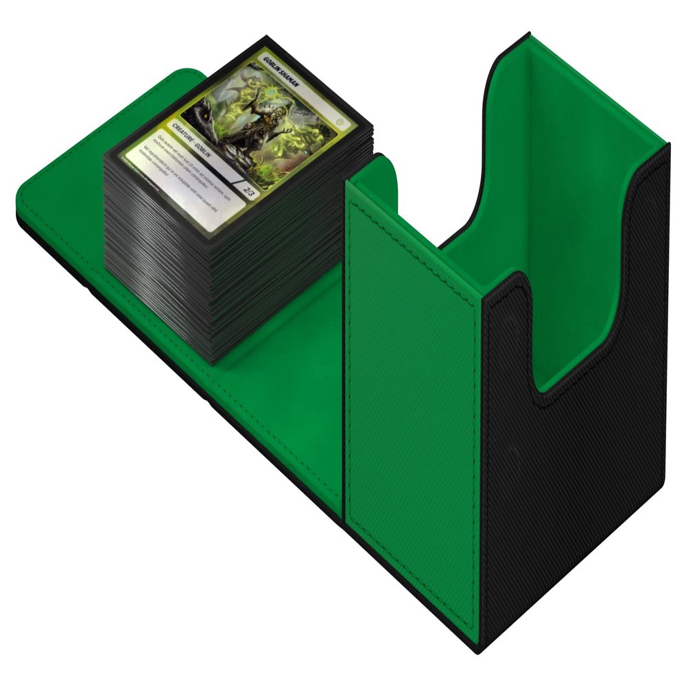 Ultimate Guard Sidewinder Synergy 100+, Deck Box for 100 Double-Sleeved TCG Cards, Black/Green, Magnetic Closure & Microfiber Inner Lining