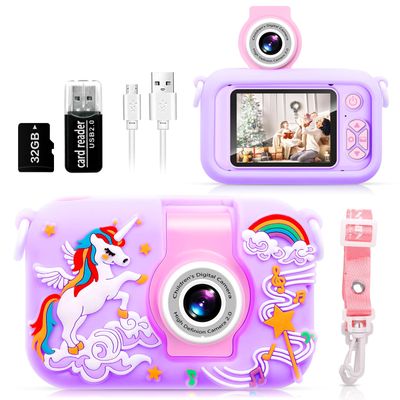 ARNSSIEN Kids Camera, Toddler Kid Digital Camera with 180Flip Lens & 2.4in IPS Screen, Birthday Festival Gifts Present Toy for 4 5 6 7 8 9 10 11 Year Old Girls/Boys, 32 GB Card Included, X101