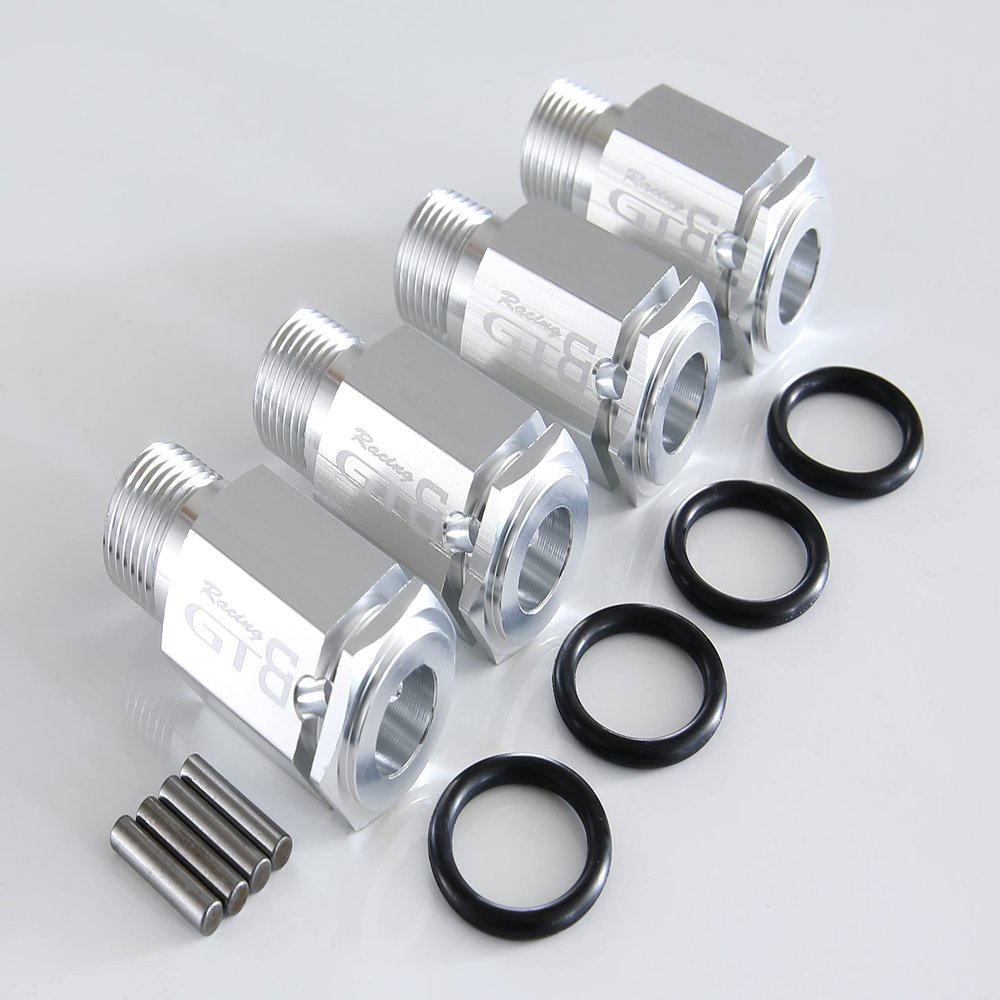 GTBRacing CNC Aluminum 50mm Wheel Hub Extenders + Nut Cap for 1/5 RC Car LOSI Desert Buggy DBXL MTXL DBXL-E V1.0/2.0 Upgrade Part (Extender Silver)