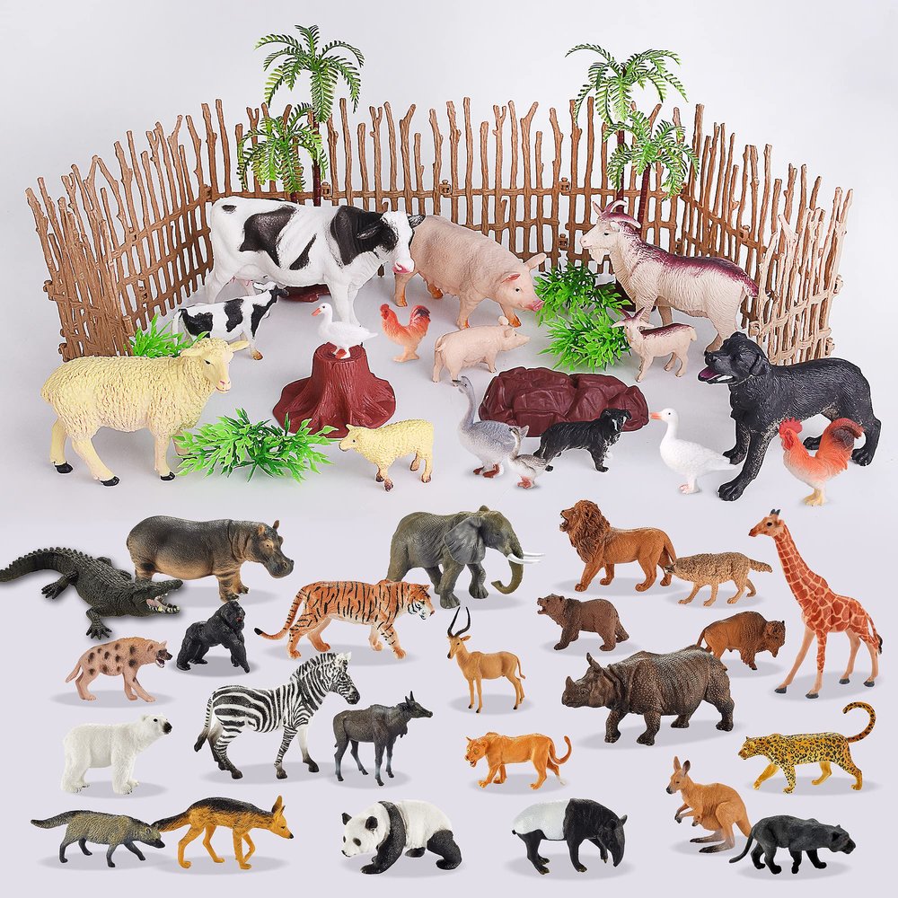EnAuRoL 31 Pcs Safari Animals Figures and 35 PCS Farm Animals Toys