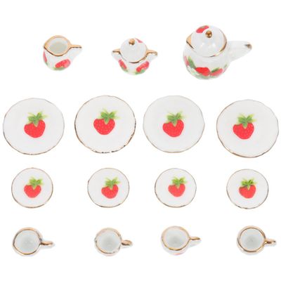 Vaguelly 15 Pieces Miniature Ware Porcelain Tea Set Floral 1/12 Miniature Cups Plates Dollhouse Kitchen Accessories for Age 3+