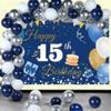 15th Birthday Decorations Backdrop Banner for Boys/Girls Happy 15 Years Old Fabric Sign Poster, Blue Photography Background 15th Birthday Party Supplies, 59"x35.4" view 3