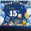 15th Birthday Decorations Backdrop Banner for Boys/Girls Happy 15 Years Old Fabric Sign Poster, Blue Photography Background 15th Birthday Party Supplies, 59"x35.4" view 4