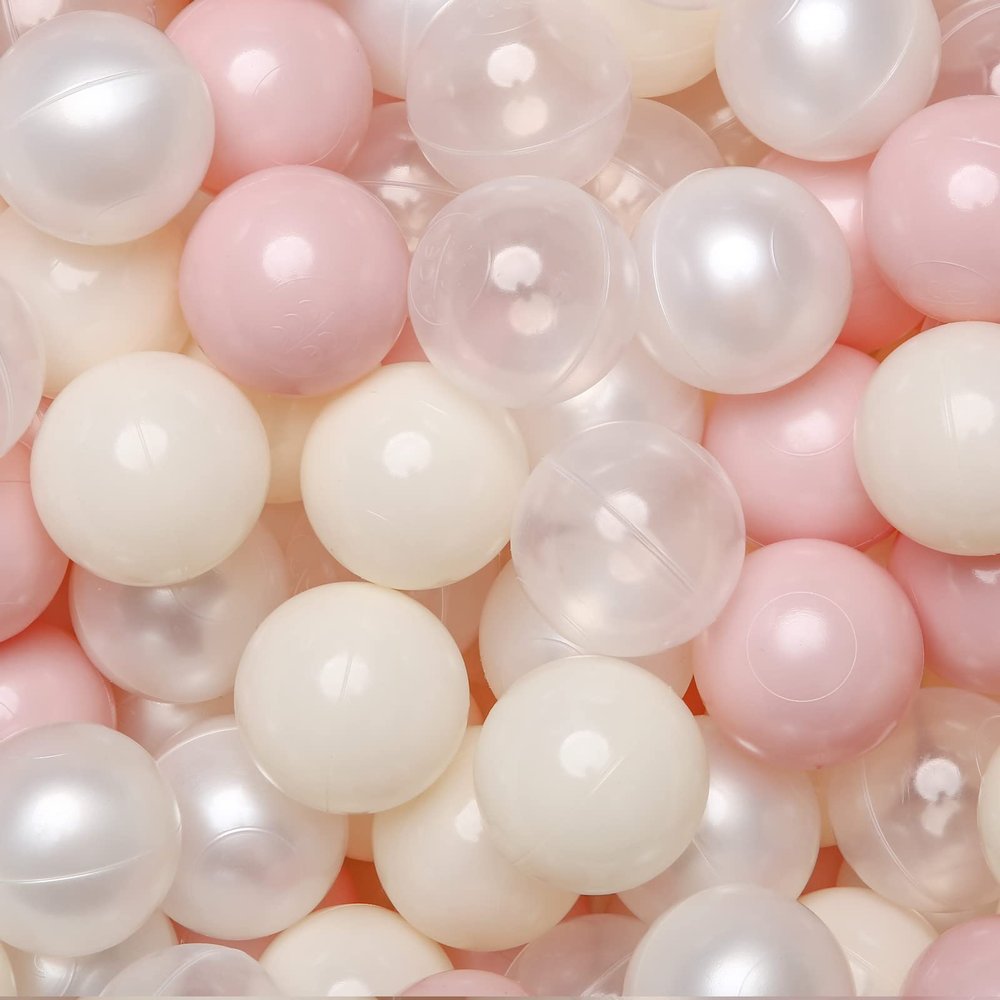 TRENDPLAY Plastic Balls for Ball Pits - Pack of 100 Hollow Balls- Safe and Exciting Playtime - Perfect for Toddler Baby Pools,Party,Festival Decoration, Pink+Beige+ Pearl White