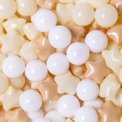 TRENDPLAY Star Ball Pit Balls for Toddlers - 100 Count Star Balls Different Shapes, Non-Toxic Plastic Balls for Boys Girls Festival Party Decoration, Beige+ Milktea