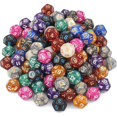 CiaraQ DND Polyhedral Dice (100pcs) with A Dice Bag Compatible with Dungeons and Dragons DND RPG MTG Role Playing Table Games (D12 dice, 10 colors-100 pcs)