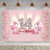 14th Birthday Decorations for Girls Happy 14th Birthday Backdrop Banner Party Deco Girl 14 Years Old Anniversary Part y Fabric Sign Poster Pink Photo Background P Arty Supplies, 59"x35.4" view 1