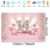14th Birthday Decorations for Girls Happy 14th Birthday Backdrop Banner Party Deco Girl 14 Years Old Anniversary Part y Fabric Sign Poster Pink Photo Background P Arty Supplies, 59"x35.4" view 2