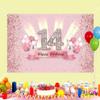 14th Birthday Decorations for Girls Happy 14th Birthday Backdrop Banner Party Deco Girl 14 Years Old Anniversary Part y Fabric Sign Poster Pink Photo Background P Arty Supplies, 59"x35.4" view 4