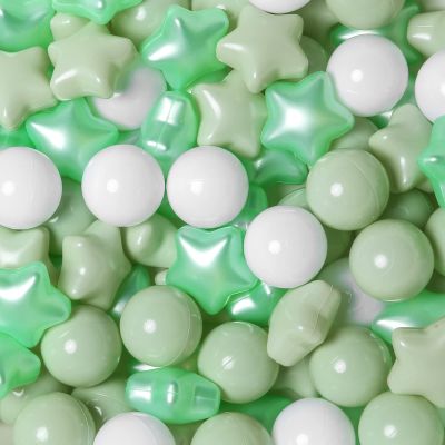 TRENDPLAY Star Ball Pit Balls for Toddlers - 100 Count Star Balls Different Shapes, Non-Toxic Plastic Balls for Boys Girls Festival Party Decoration, Pearl Green+Macaron Green