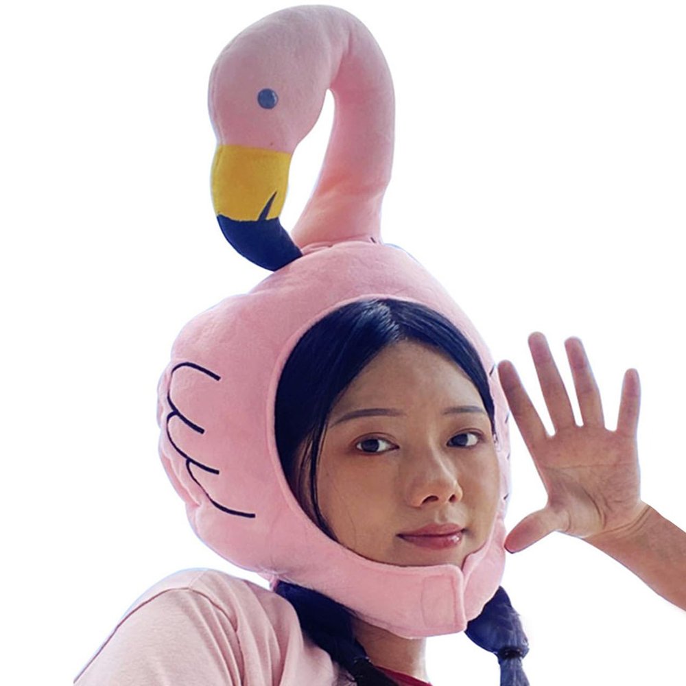 BEESUM 2023 Cute Flamingo Hat Mask Plush Animal Bird Hat Adult Halloween Christmas Party Costume