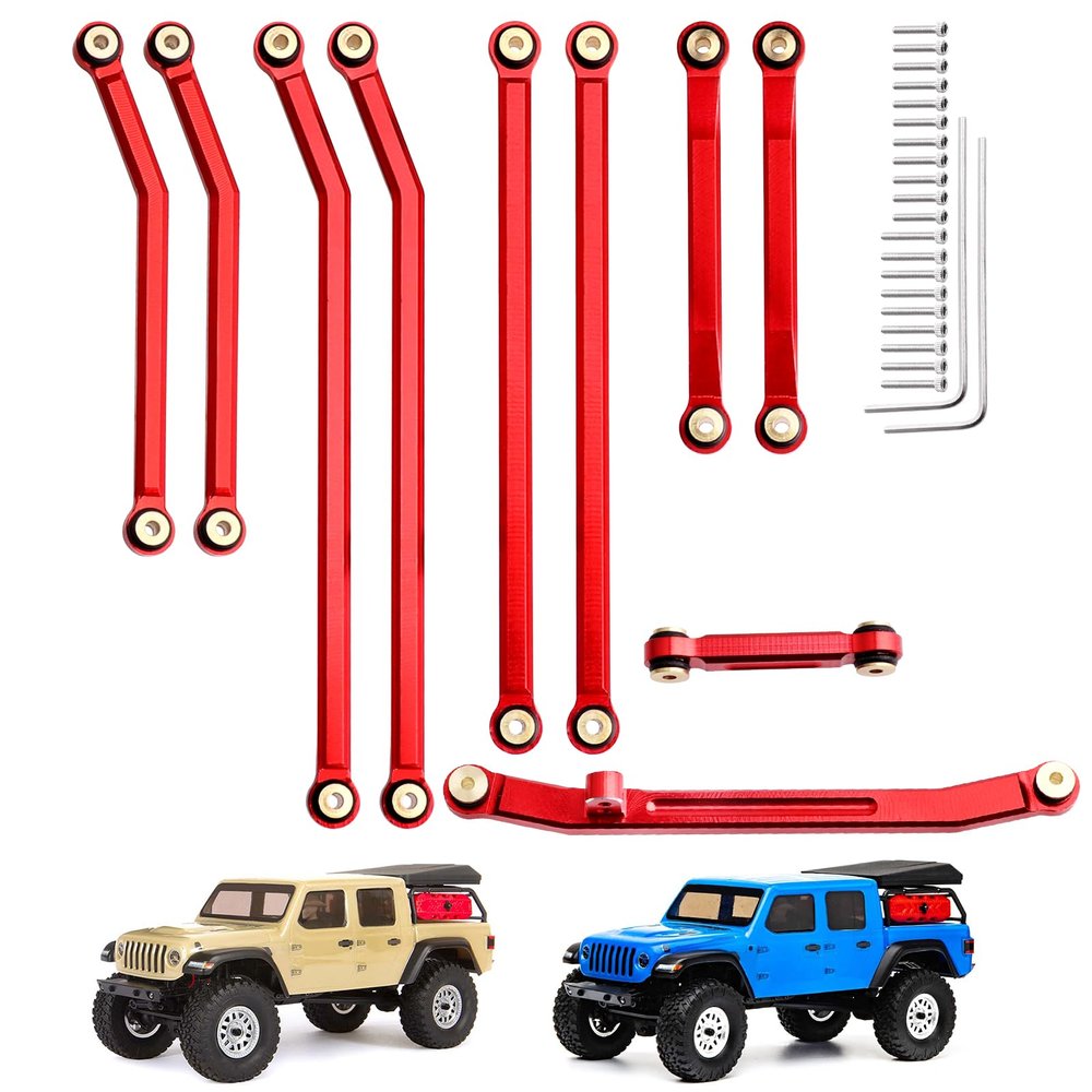 Hobbypark High Clearance Links Set Steering Rod Tie Upgrades for Axial SCX24 Gladiator AXI00005 Upgrades 1/24 RC Crawler Car (Red)