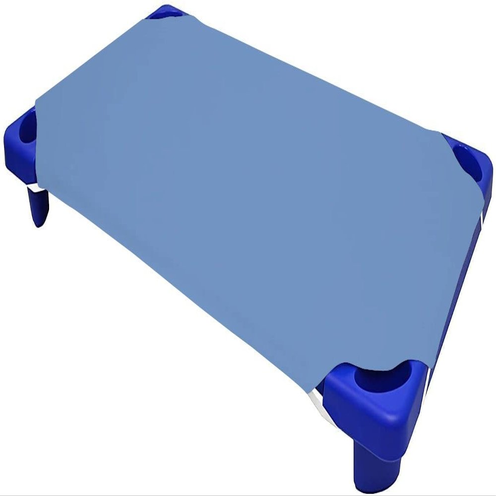 Daycare Cot Sheets for Toddler and Preschool- Corner Elastic Loops - Cot Bed Fitted Sheet - 100% Egyptian Cotton Surface, Pack of 12 (23" W X 47" L) - Medium Blue