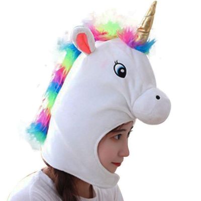 BEESUM 2023 Cute Unicorn Head Mask Plush Animal Horse Adult Hat Adult Halloween Christmas Party Costume