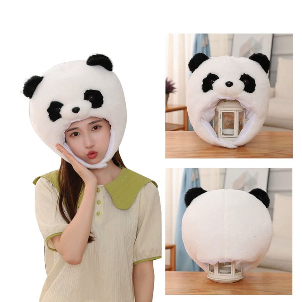 BEESUM 2023 Cute Panda Head Mask Plush Animal Bear Dress Up Hat for Halloween Christmas Party Costume