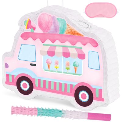 WERNNSAI Ice Cream Piata -15.7'' x 12.2'' Ice Cream Truck Piata with Stick and Blindfold Birthday Game for Kids Girls Summer Candy Theme Party Baby Shower School Activities Dessert Party Decorations
