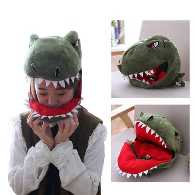 BEESUM 2023 Cute Tyrannosaurus Rex Head Mask Plush Dinosaur Dress Up Hat for Halloween Christmas Party Costume (Green)