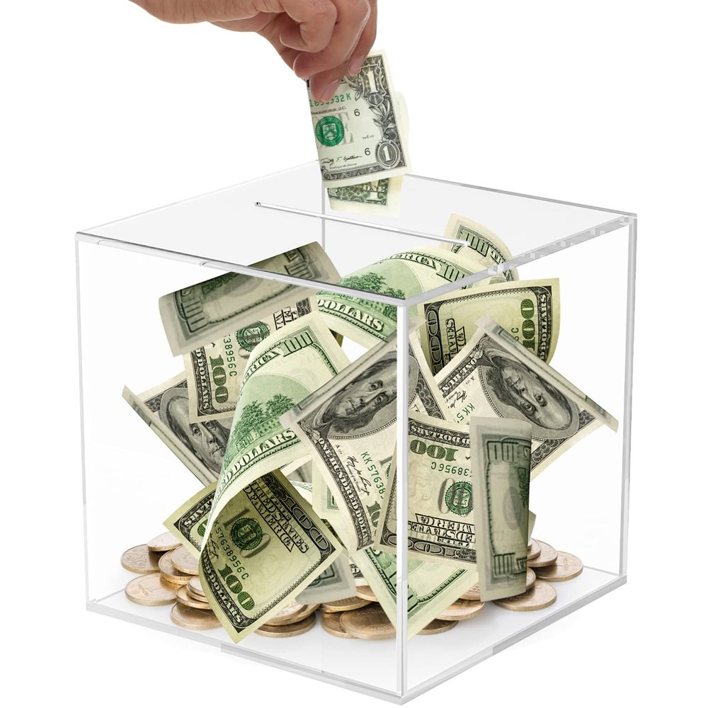 Clear Piggy Bank Acrylic Piggy Bank for Adults Transparent Coin Box Coins Saving Pot Clear Money Pot Cash Container for Cash