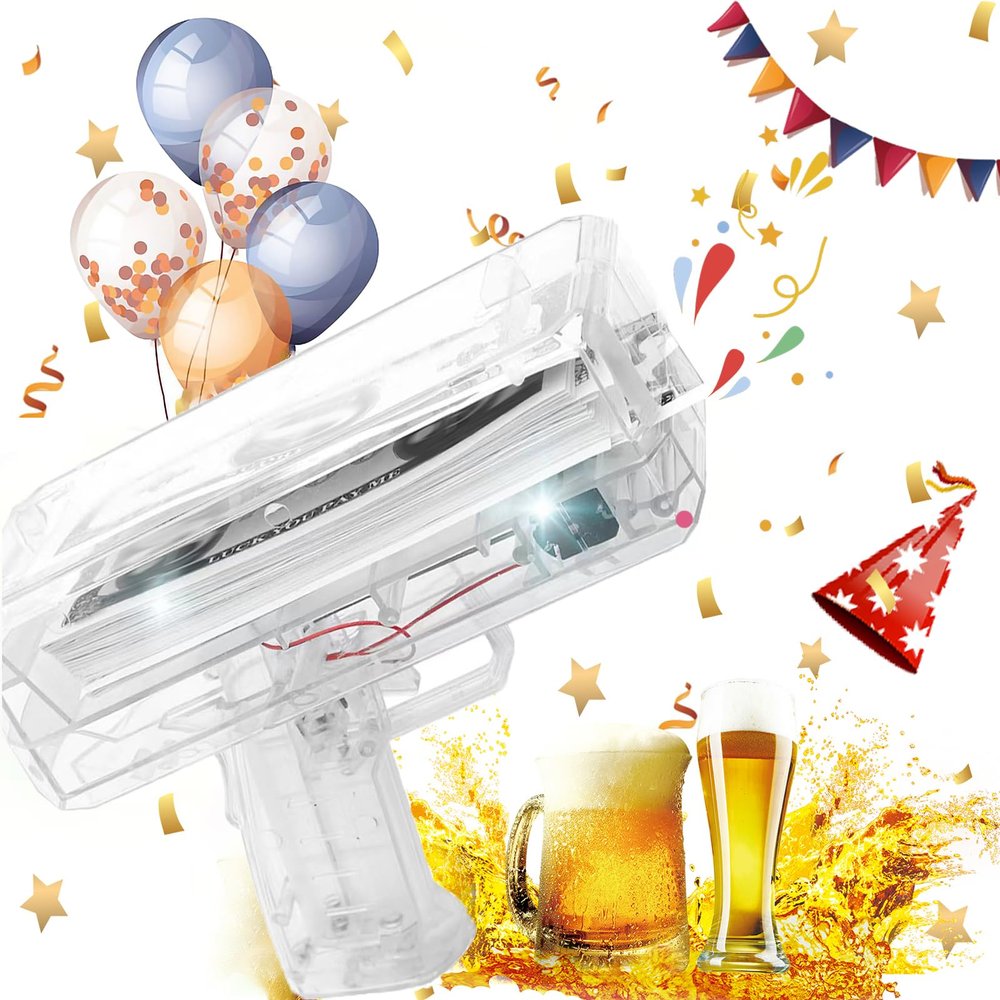 trassi Money Gun(Transparent), Dollar Gun,Make It Rain Money Spray Gun for Birthday Wedding Party, Night Club with 100 PCS