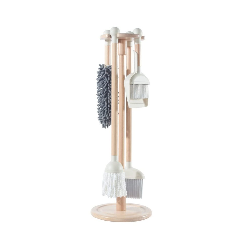 Kaplan Early Learning Modern Pretend Play Cleaning Set with Stand - Montessori Kids Cleaning Tools with Realistic Broom, Mop, duster, Handheld Broom & Dustpan with Storage Stand - Perfect for Dramatic