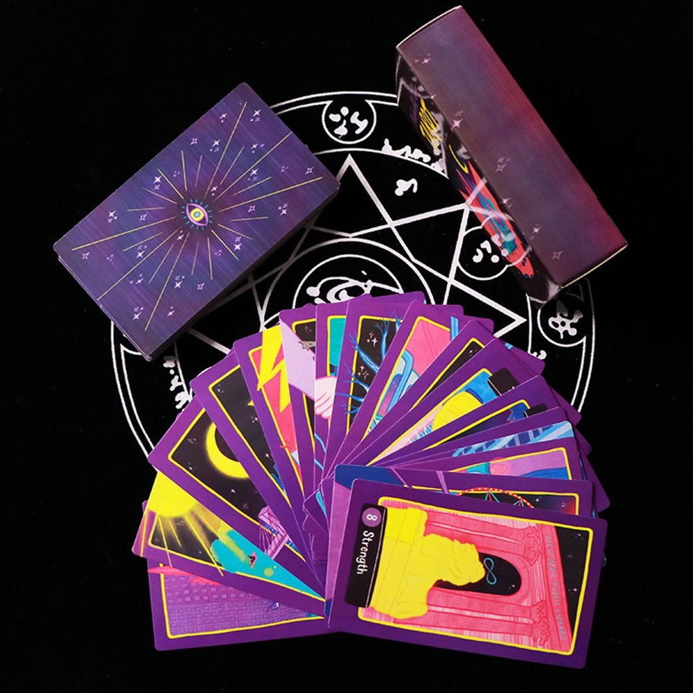 Jayiaine Tarot Card Deck, 78 Classic Portable Fate Divination Holographic Spiritual Tarot Card Set Party Meaningful Future Telling Game Oracle Card for Beginners,Purple