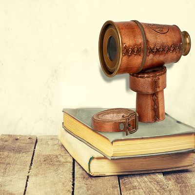 12x Antique Telescope, Kelvin and Hughes Functional Vintage Replica, with Beautiful Imprinted Leather Case, Gifting Nautical Navy Zoomable Pirate Spyglass Collectible 16" by Allory Tech