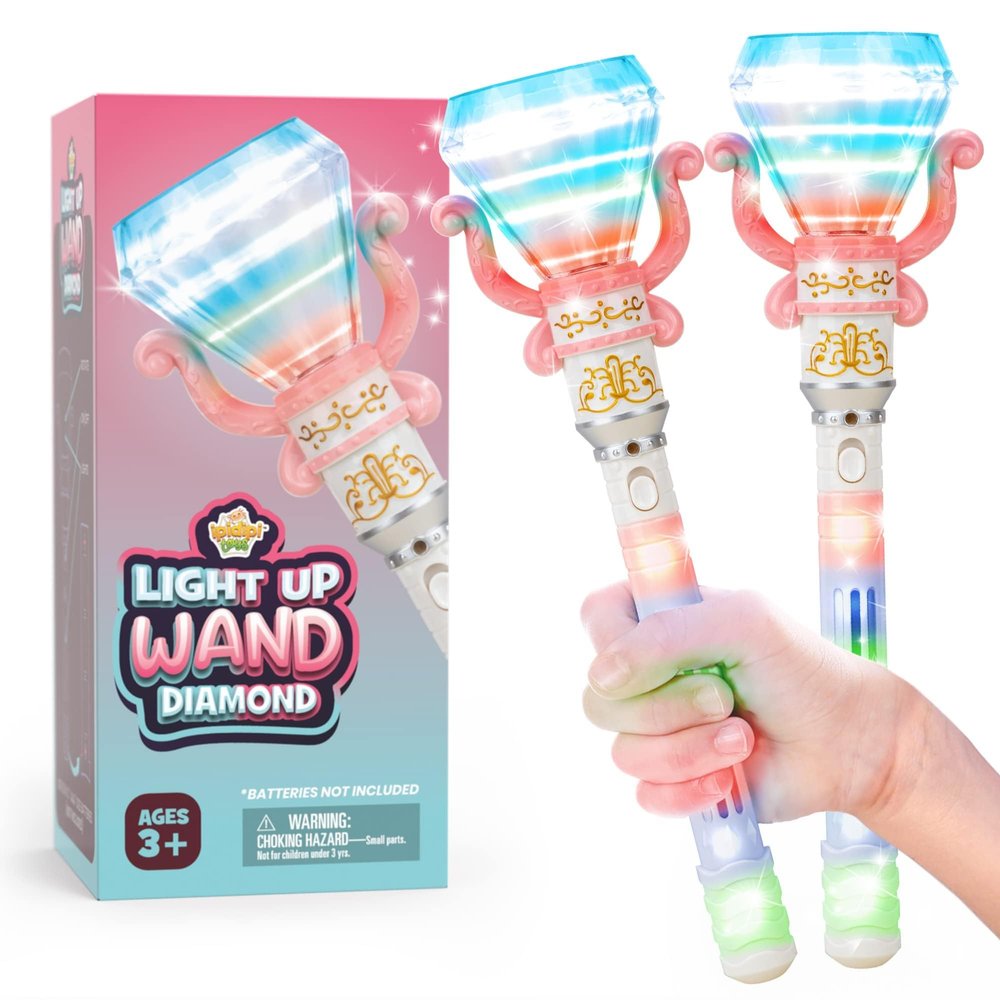 IPIDIPI TOYS Spinning Light Up Magic Wands for Kids - Pack of 2 - Pretend Play Fairy Magic Wand - Christmas Stocking Stuffers Light Up Toys, Party Favors, Goodie Bag for Girls