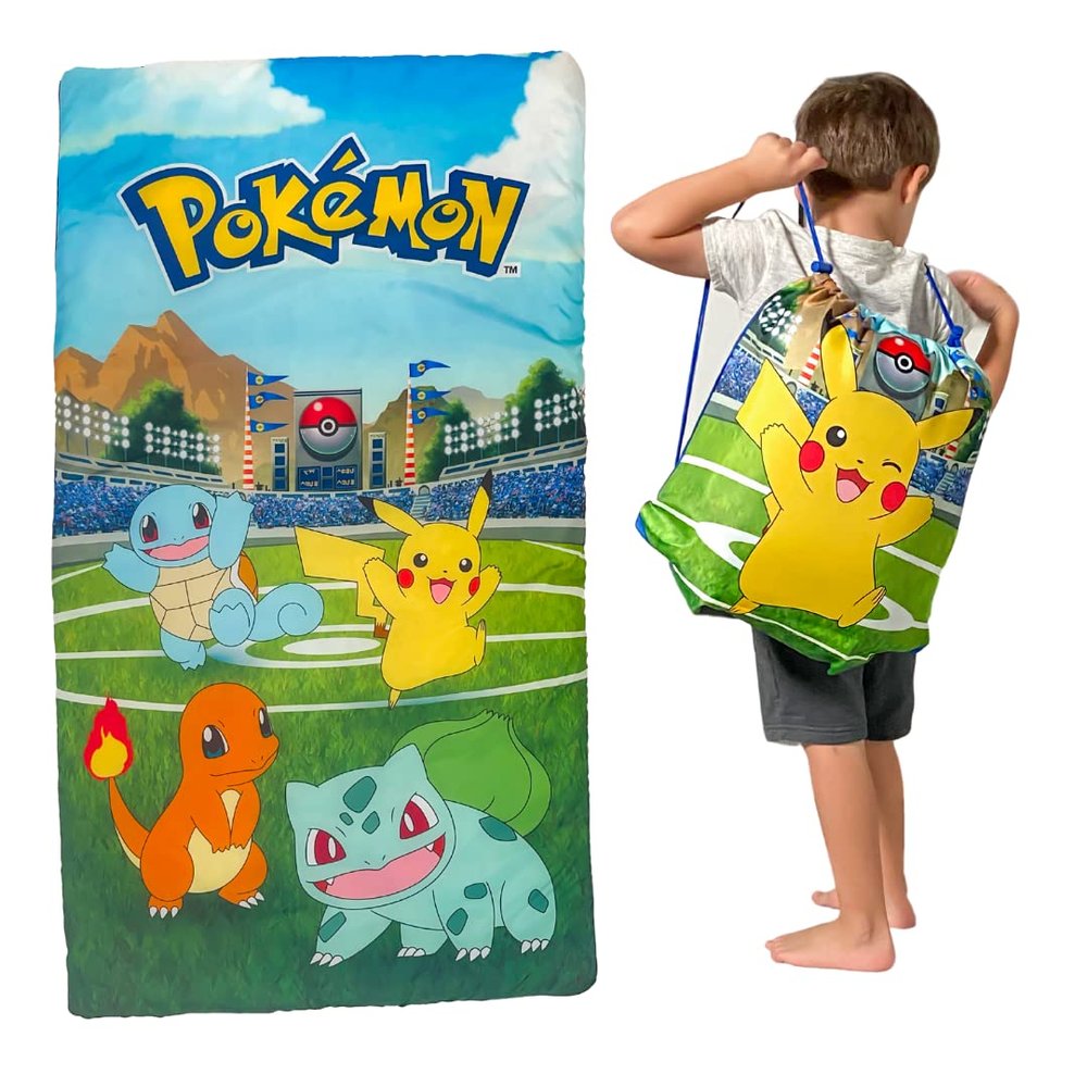 Pokmon Anime Kids Soft Lightweight 2 Piece Sleeping/Slumber Bag and Sling Bag Set, 46"(L) X 26"(W) (Official Licensed Pokmon Product) by Franco