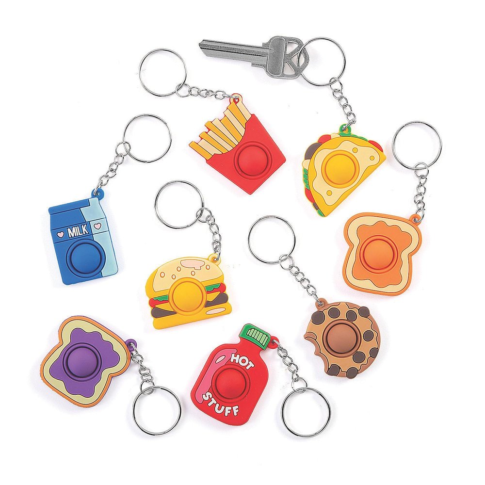 Fun Express Lotsa Pops Popping Toy Mini Food Keychain Assortment, 48 Pieces