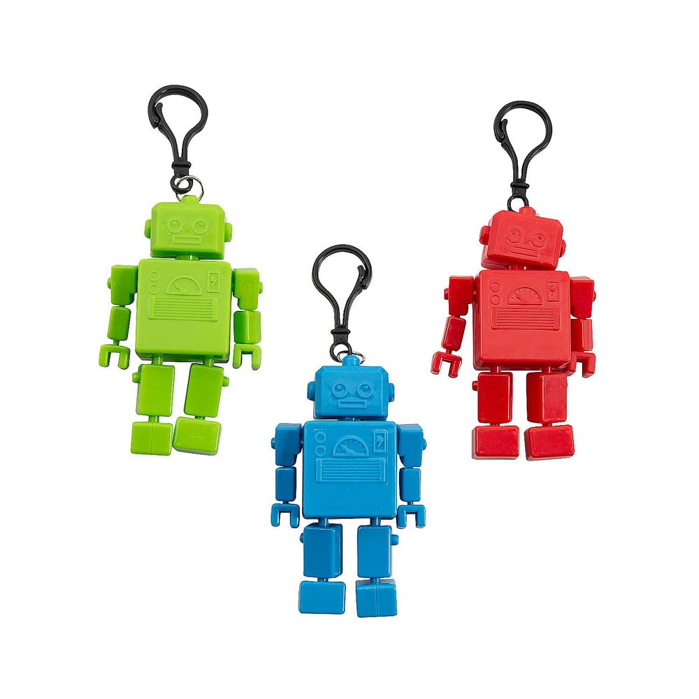 Fun Express Robot Articulated Fidget Toy Backpack Clips, 6 Pieces