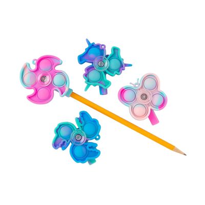 Fun Express Lotsa Pops Spinner Fidget Rubber Pencil Toppers - Classroom Prizes,Goodie Bag Stuffers,Birthday Gifts - Adults Birthday Party Favors - Valentine's Day Party Favors - 12 Pieces
