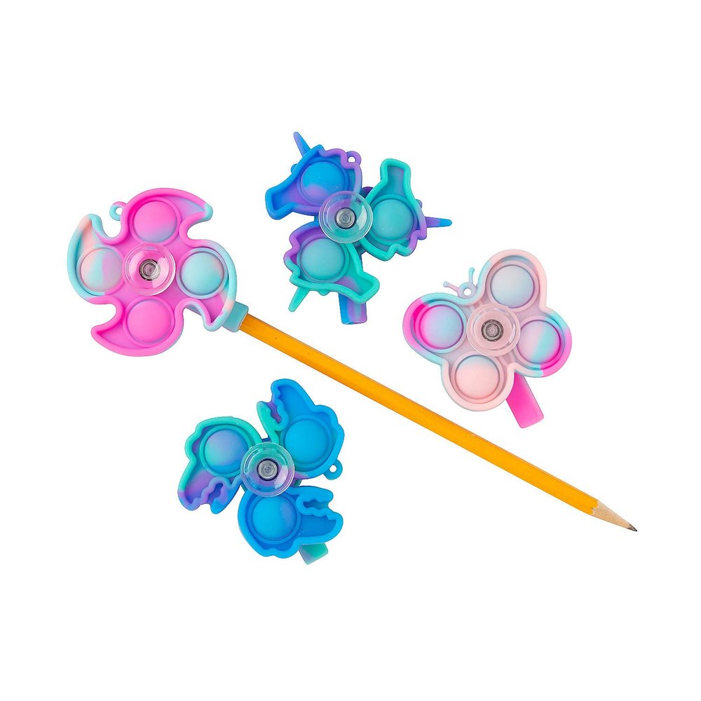 Fun Express Lotsa Pops Spinner Fidget Rubber Pencil Toppers - Classroom Prizes,Goodie Bag Stuffers,Birthday Gifts - Adults Birthday Party Favors - Valentine's Day Party Favors - 12 Pieces