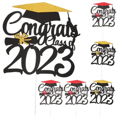 Operitacx 6pcs Graduation Cake Decoration Picks Cupcake Toppers for Party Reusable Food-grade Inserts for Desserts Celebrations