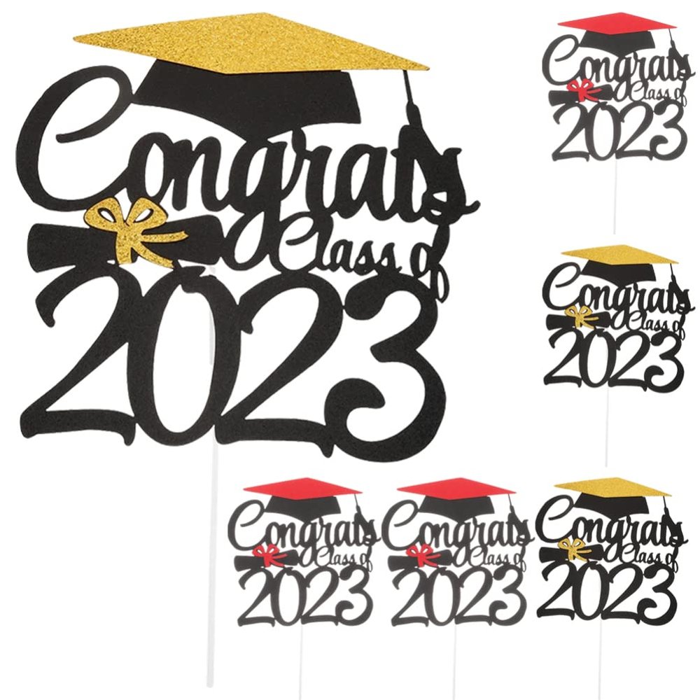 Operitacx 6pcs Graduation Cake Decoration Picks Cupcake Toppers for Party Reusable Food-grade Inserts for Desserts Celebrations