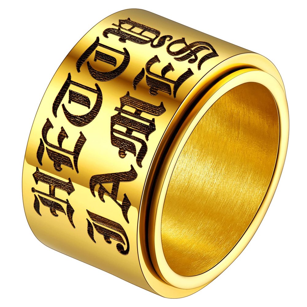 FaithHeart Masculine Fidget Spinner Ring for Anxiety Gold Thumb Pinky Finger Rings for Men Women Size 7