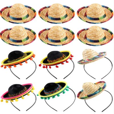 Cagemoga 12 Pieces Mexican Sombrero Headbands Mini Sombrero Party Hats for Kids Adults Dogs Pets