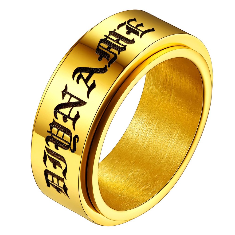 FaithHeart Personalized DIY Name Fidget Ring for Anxiety 18K Gold Plated Jewelry Stress Relief Spinner Rings for Mom