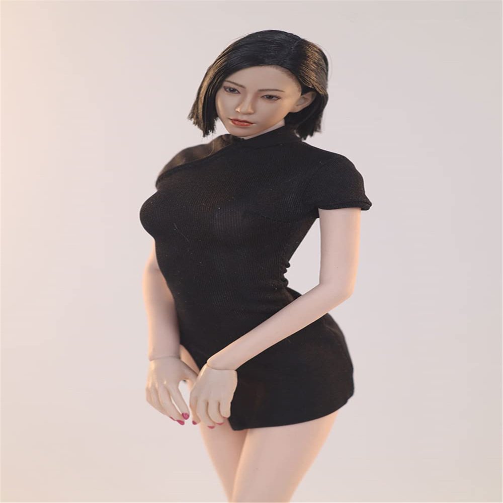 Fremego 1/6 Scale Female Clothes,Female Side Slit Cheongsam Dress Costume Clothing for 12inch PH TBL JO Action Figure Body (Black)