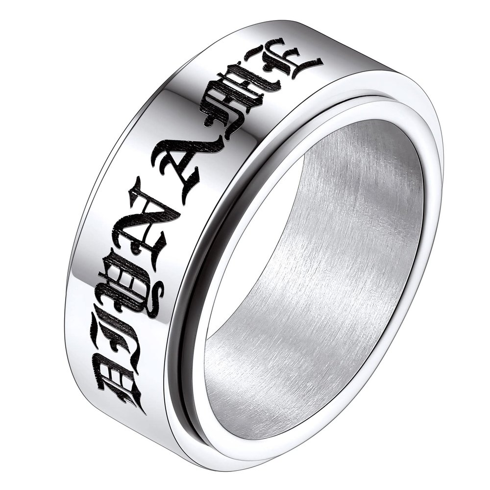 FaithHeart Fidget Anti-Anxiety Ring Personalized Name Custom Stainless Steel Spinning Band for Men Women Size 10