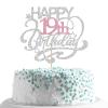 MonMon & Craft Happy 19th Birthday Cake Topper/Cheers to 19 Years/Girls 19th Birthday Party Decor Supplies - Silver & Pink Glitter (19th) view 1