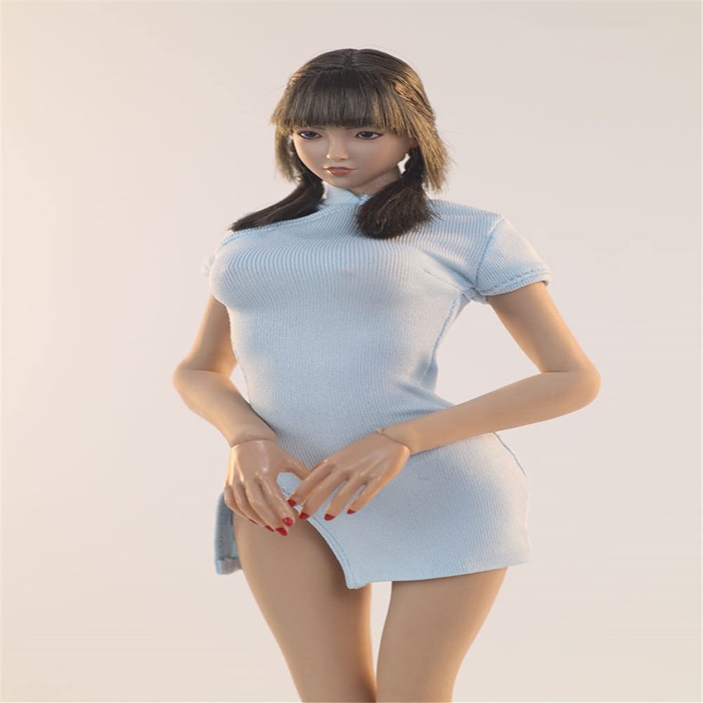 Fremego 1/6 Scale Female Clothes,Female Side Slit Cheongsam Dress Costume Clothing for 12inch PH TBL JO Action Figure Body (Blue)