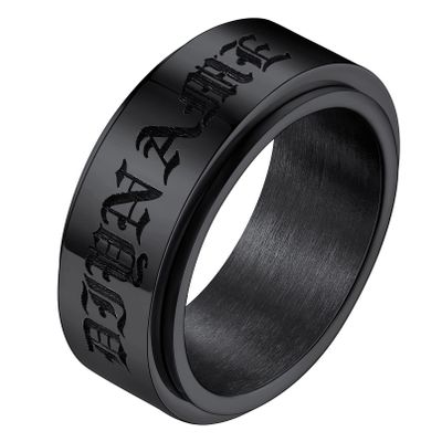 FaithHeart Stainless Steel Spinner Fidget Anxiety Worry Band Stress Relieving Boredom Rings, Personalized Custom Finger Charms Size 13