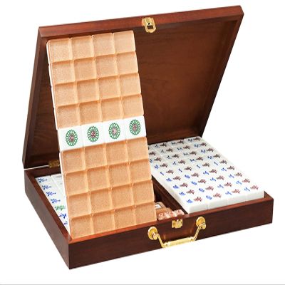 MEIMAI 144pcs Crystal Mahjong Set, Professional Chinese Mahjong Game Set, with Two-Color Tiles, 40# Deluxe Mahjong Classic Game with Carrying Travel Case, White,Solid Wood Box