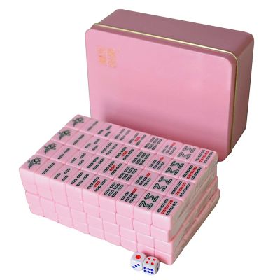 MEIMAI Hot Mini Mahjong Tiles 20MM, Classic Small Chinese Mahjong Game Set 4 Player Table Game, 144Pcs Mahjong Set with Iron Travel Case, Complete Set Gift/Birthday,Pink